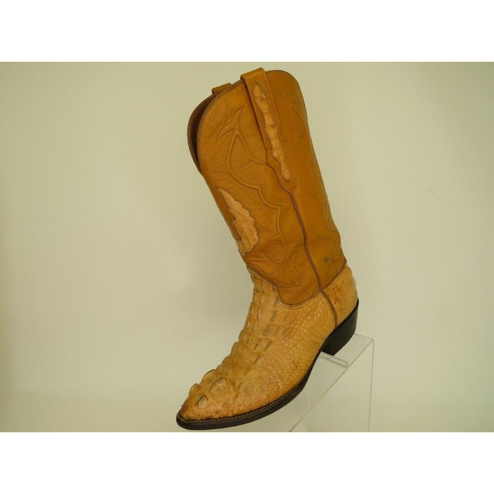 Black Jack Mens Size 6 EE American Alligator Head Cut Inlay Tan Cowboy Boots